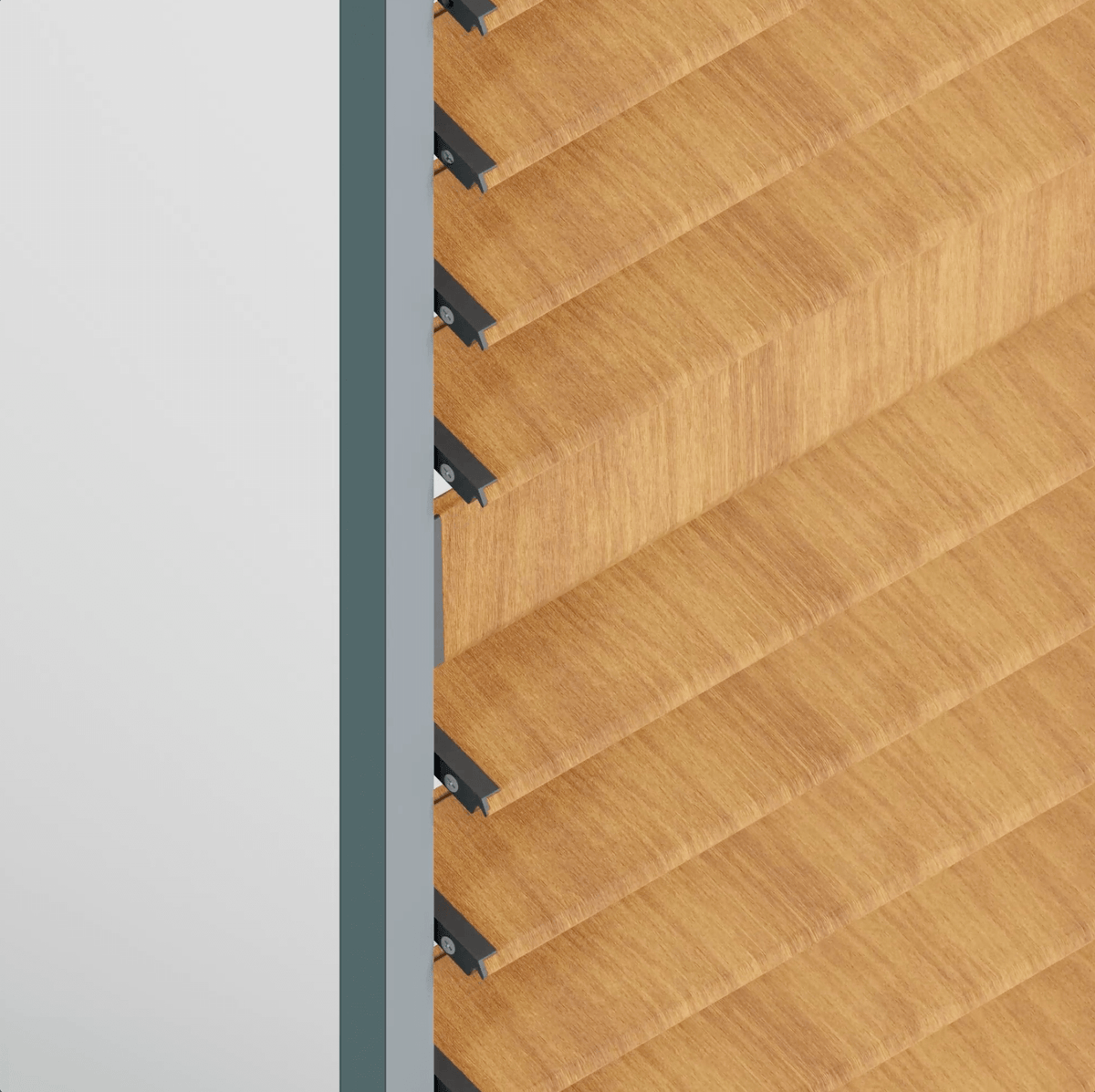 Wood-look sliding shutter louver detail on an aluminum frame